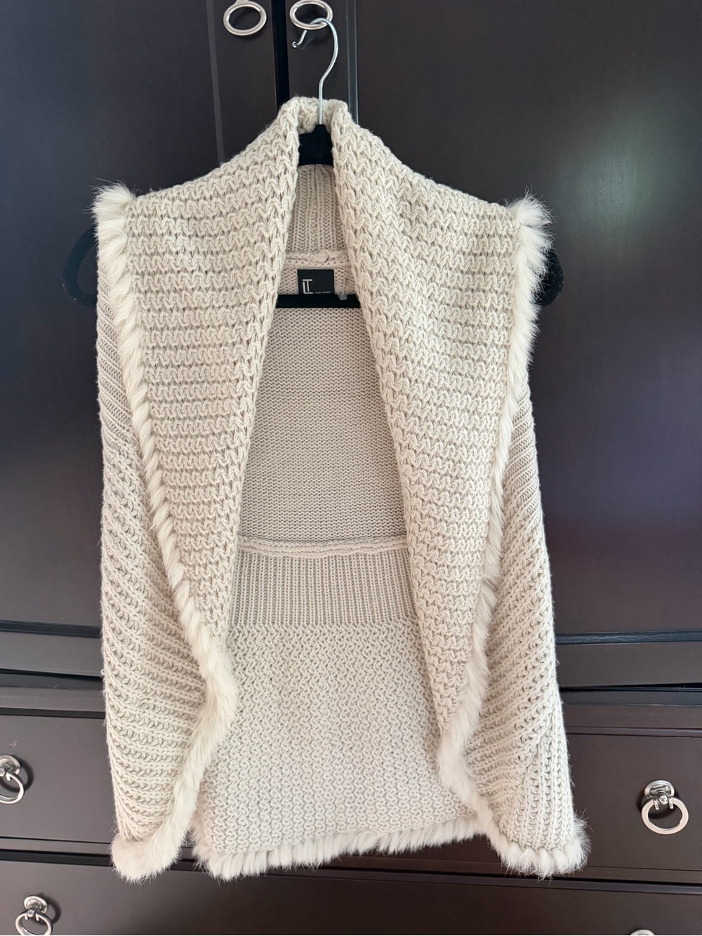Love Token  Shawl Cardigan Vest with rabbit fur trim